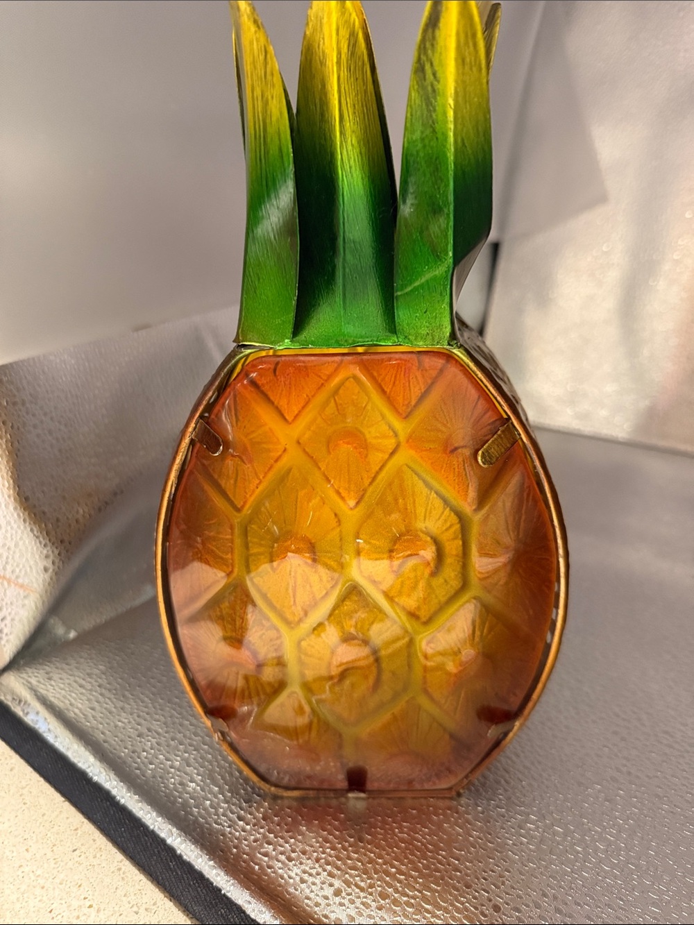 Decorative Pineapple Metal Accent - Green and Amber Votive Holder
